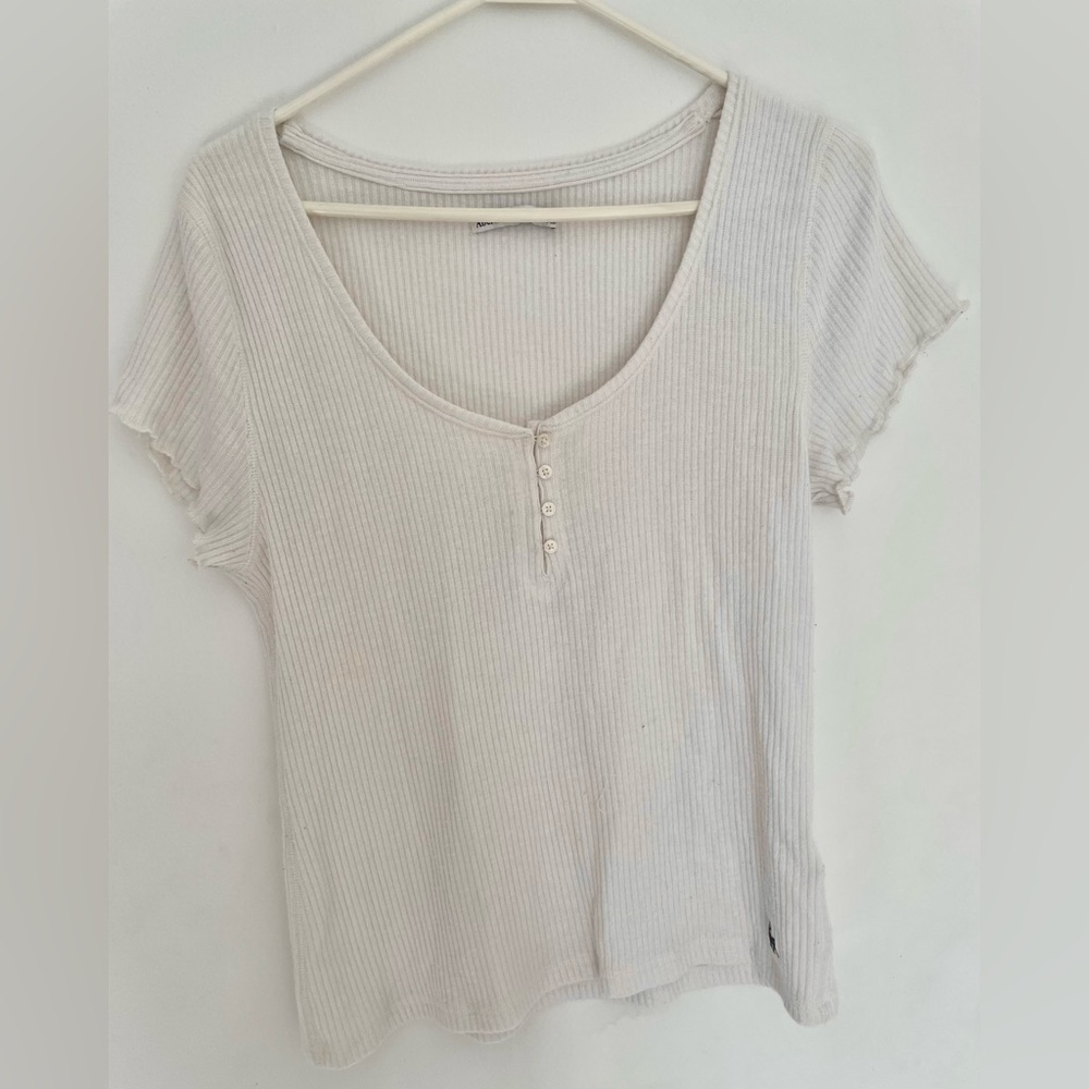 Abercrombie and Fitch Button Tee Henley Beige